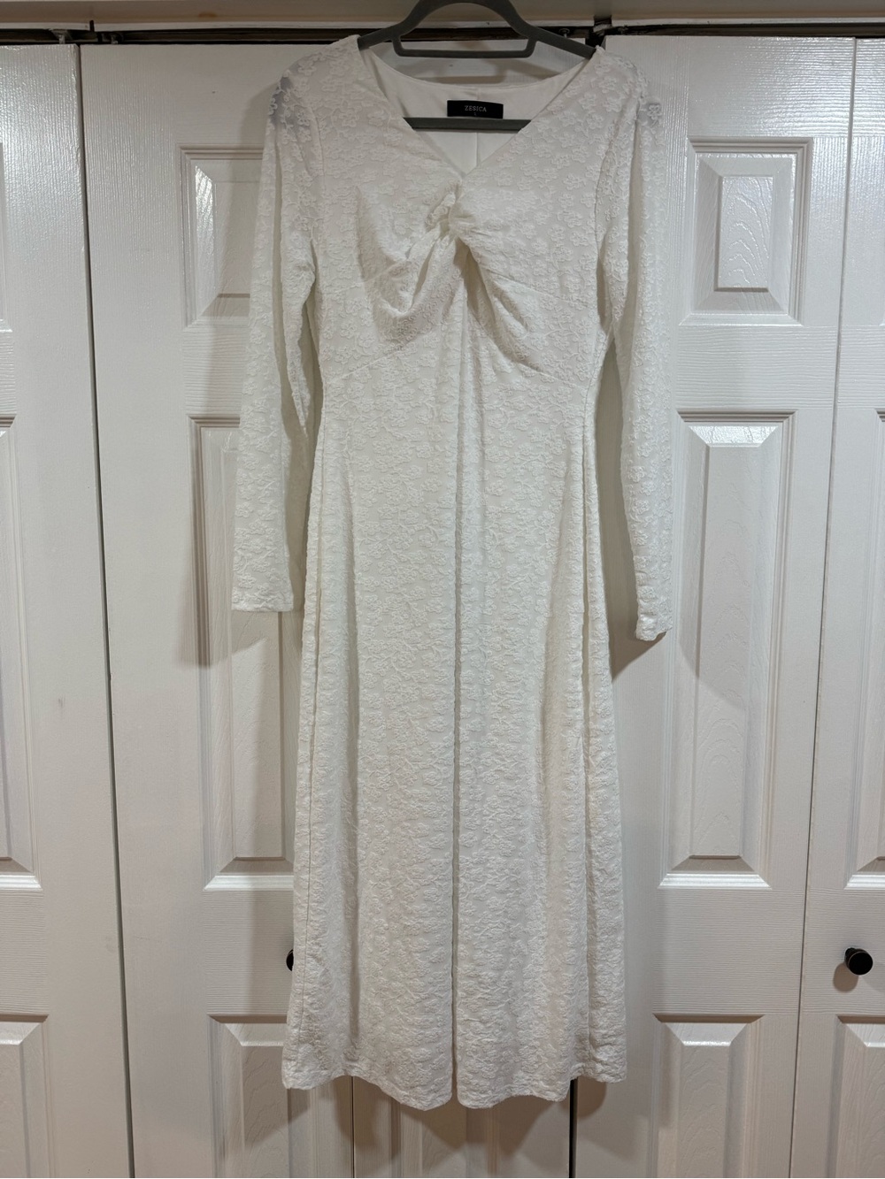Amazon White Long-Sleeve Twist-Front Midi Dress